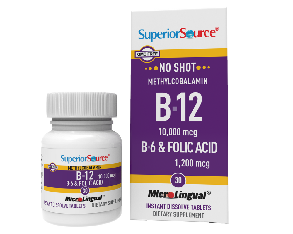 Superior Source NO SHOT Methylcobalamin Extra Strength B-12 10,000 mcg / B-6 / Folic Acid 1,200 mcg