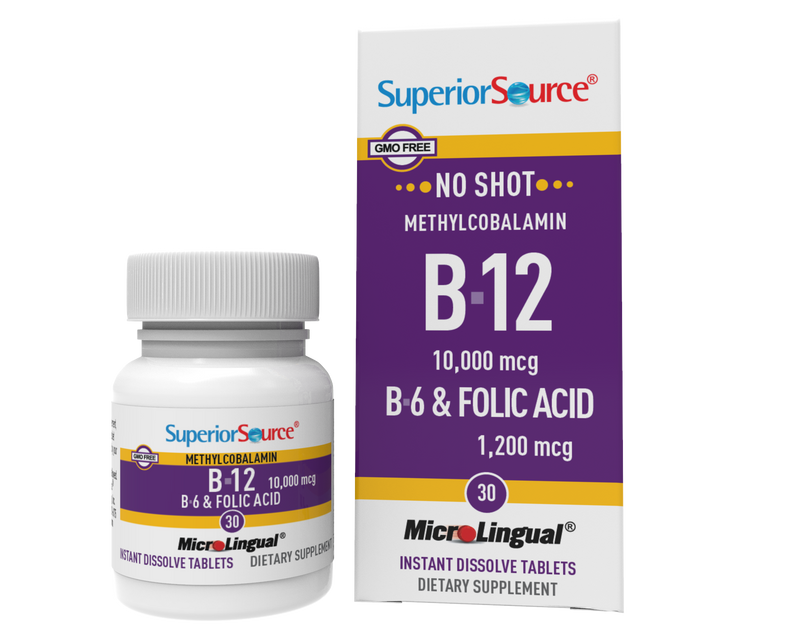 Superior Source NO SHOT Methylcobalamin Extra Strength B-12 10,000 mcg / B-6 / Folic Acid 1,200 mcg