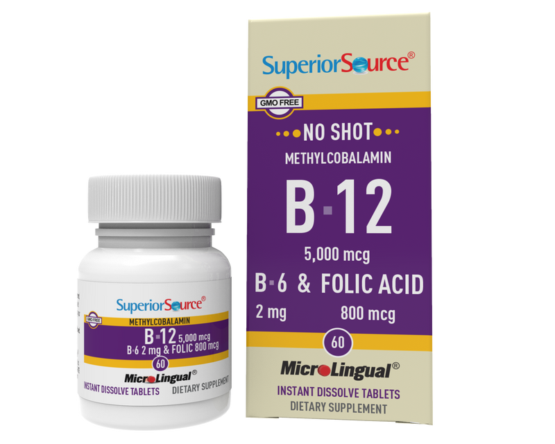 Superior Source NO SHOT Methylcobalamin B-12 5,000 mcg / B-6 / Folic Acid 800 mcg