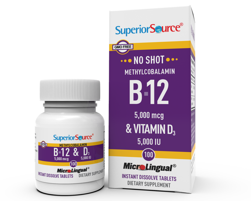 Superior Source NO SHOT Methylcobalamin B-12 5,000 mcg / D3 5,000 IU